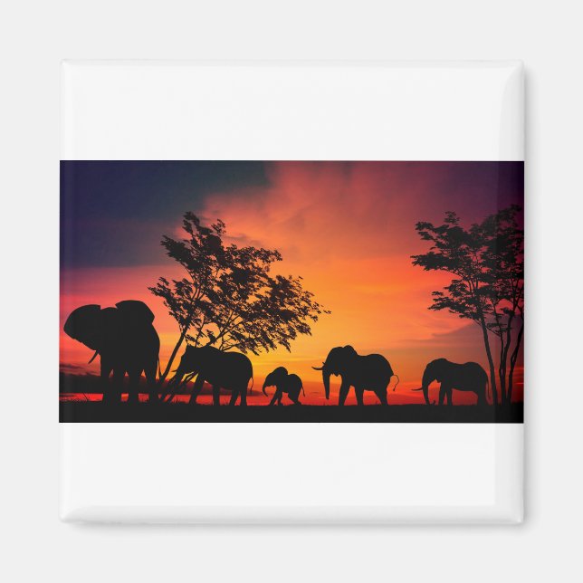 Imán Elefantes africanos en las llanuras de Serengeti (Frente)