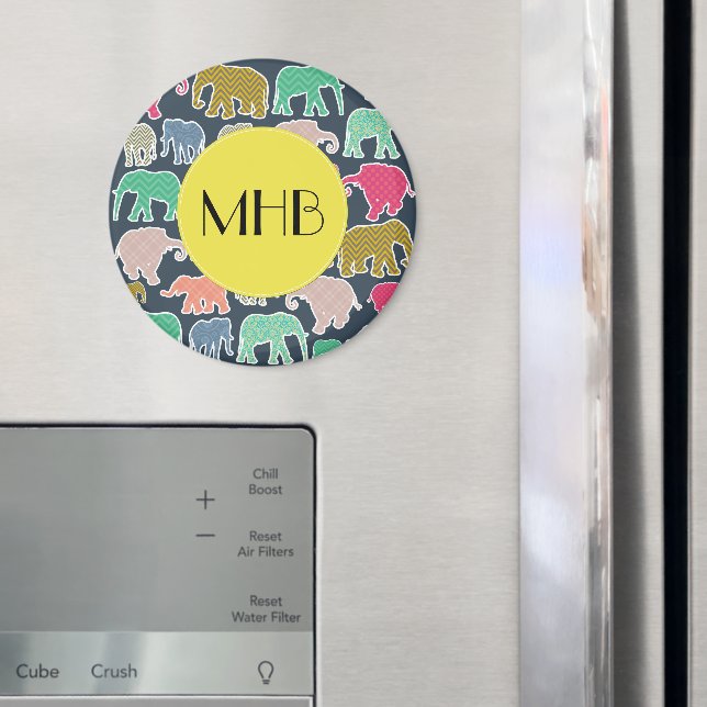 Imán Elefantes Coloridos, Patrón De Elefantes, Monogram (In situ (nevera))