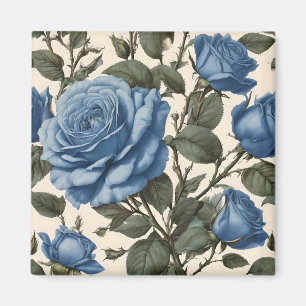 Imán Elegancia azul: Rosas provinciales de época en flo