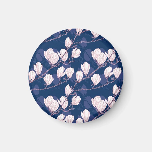 Imán Elegancia de Magnolia: Floración Primaveral Azul M (Frente)