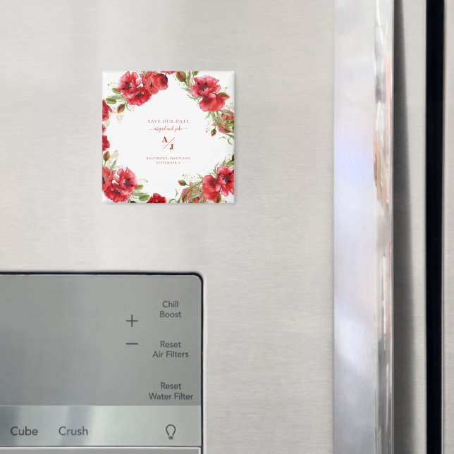 Imán Elegancia en Boda rojo salva nuestra fecha (In situ (nevera))