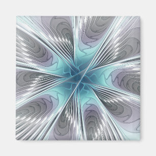 Imán Elegancia Flor de Arte Fractal Blanco Gris Azul