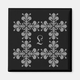 Imán Elegancia gótica fleur de lis damask monograma