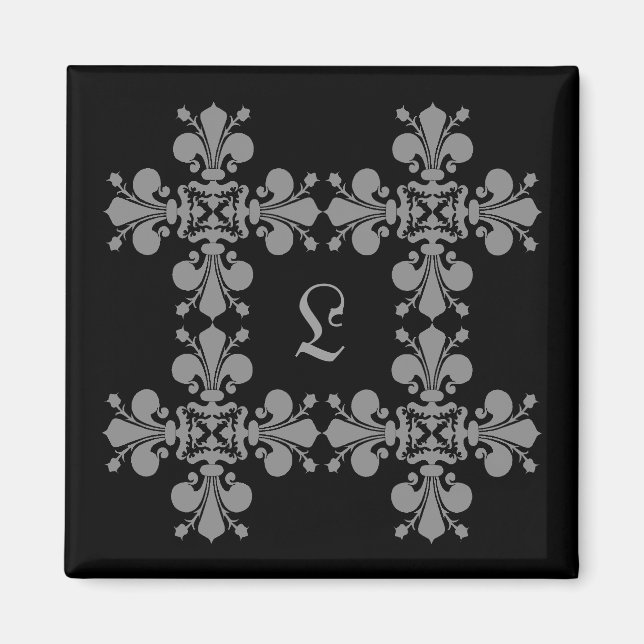 Imán Elegancia gótica fleur de lis damask monograma (Frente)