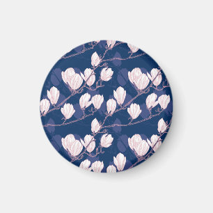 Imán Elegancia Magnolia: Floración Primaveral Azul Mari