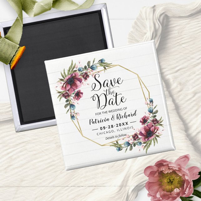 Imán Elegancia Rústica Burgundy Floral Boda Save The Da (Subido por el creador)