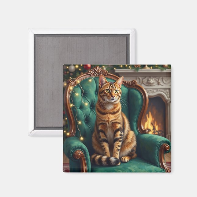 Imán Elegant Abyssinian Cat Regal Holiday Portrait Art (Anverso/Reverso)