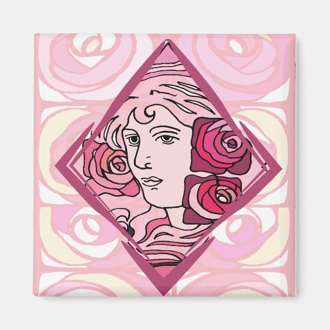 Imán Elegant Art Nouveau Rose Woman (Frente)