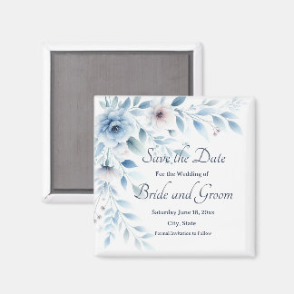 Imán Elegant Blue Floral Wedding Save the Date Magnet