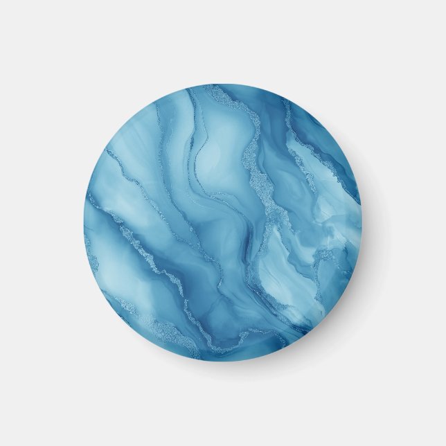 Imán Elegant Blue Marble with Fluid Wave-Like Design  (Frente)