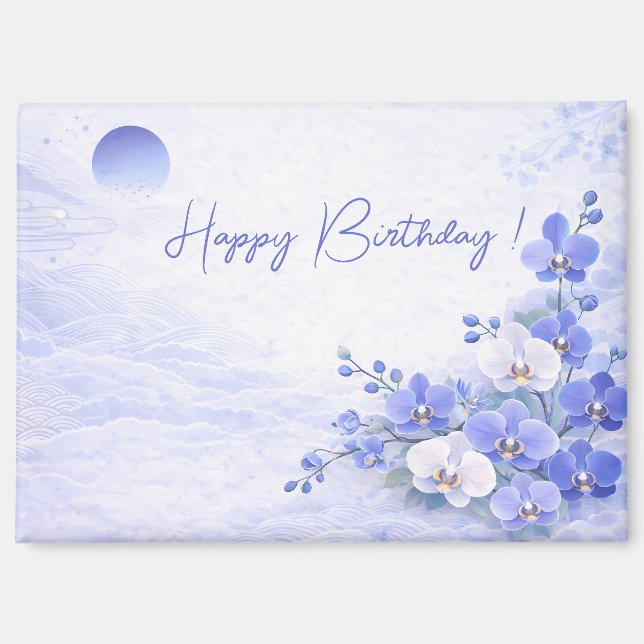 Imán Elegant Blue Orchid Birthday (Anverso)