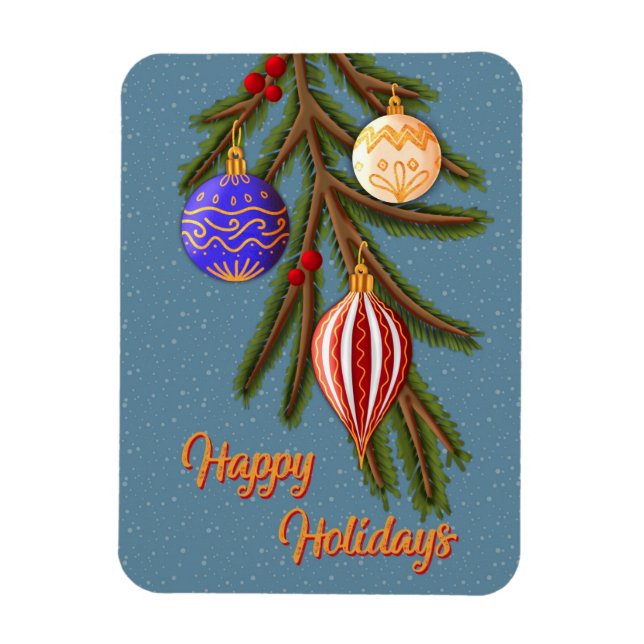 Imán Elegant Christmas Ornaments on Pine Branch (Vertical)