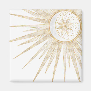 Imán Elegant Gold Doodles Sun Moon Mandala Design