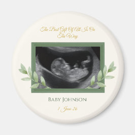 Imán Elegant Gold Greenery Christmas Baby Announcement 