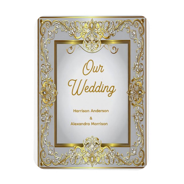 Imán Elegant Gold & Silver Wedding Invitation – Ornate  (Vertical)