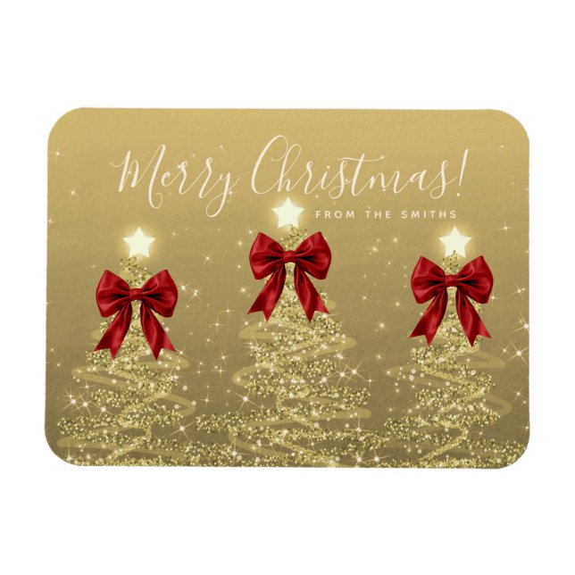Imán Elegant Holiday Gold Red Christmas Trees Greeting  (Horizontal)