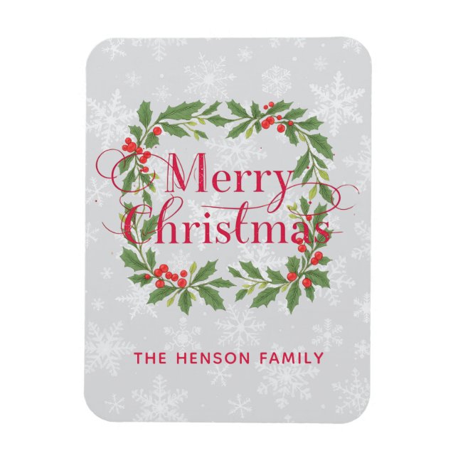 Imán Elegant Holly Wreath Merry Christmas  (Vertical)