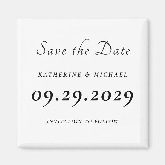 Imán Elegant Minimal White Wedding Save The Date (Frente)