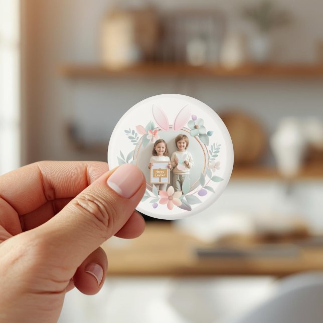 Imán Elegant Pastel Easter Photo Frame with Bunny Ears  (Subido por el creador)