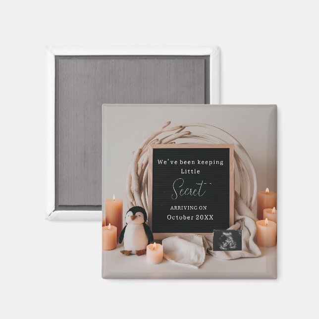 Imán Elegant Penguin Pregnancy Announcement keepsake  (Anverso/Reverso)
