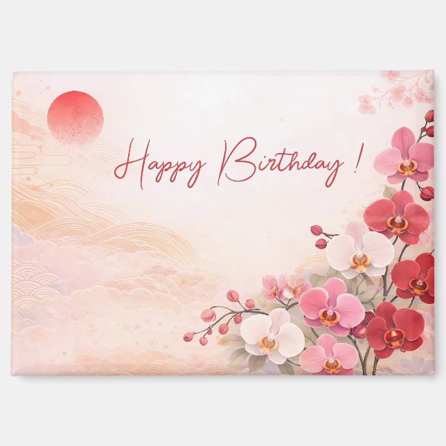 Imán Elegant Pink Orchid Birthday (Anverso)