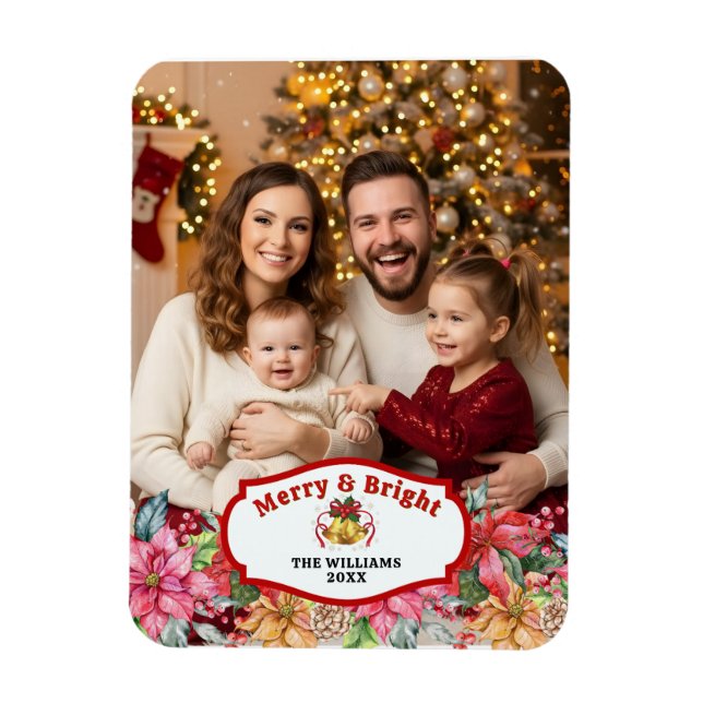 Imán Elegant Poinsettia Floral Custom Photo  (Vertical)