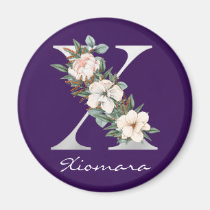 Imán Elegant Purple Floral White Metallic X Monogram