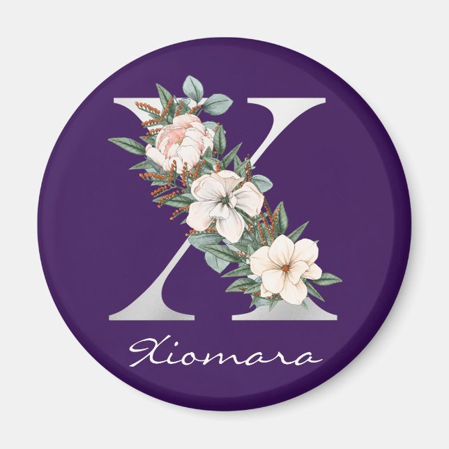 Imán Elegant Purple Floral White Metallic X Monogram (Frente)