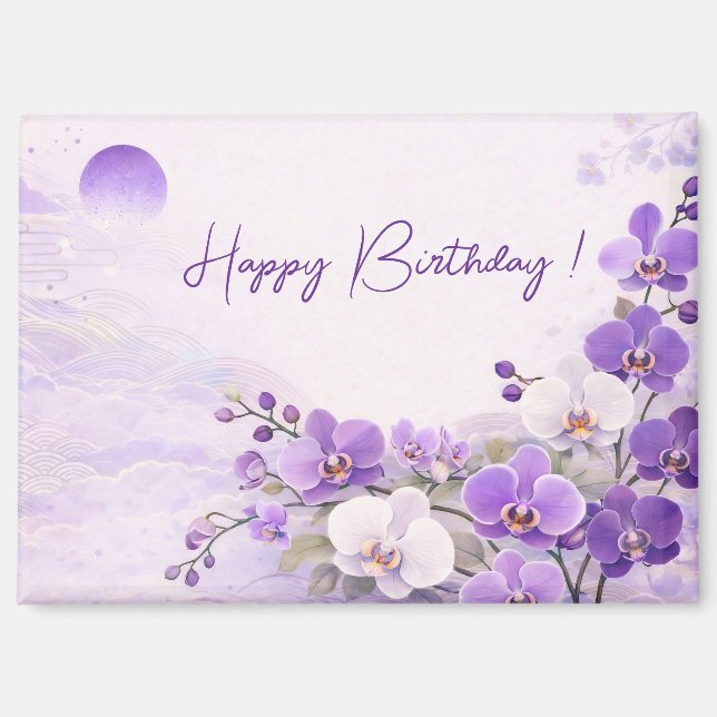 Imán Elegant Purple Orchid Birthday  (Anverso)