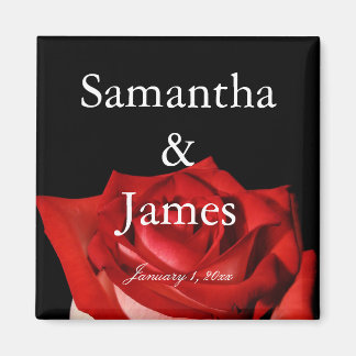 Imán Elegant Red Rose Personalized Wedding