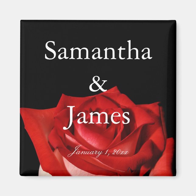 Imán Elegant Red Rose Personalized Wedding (Frente)