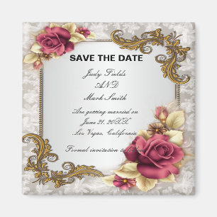 Imán Elegant Red Roses Save The Date Magnet