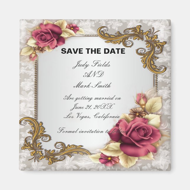 Imán Elegant Red Roses Save The Date Magnet (Frente)