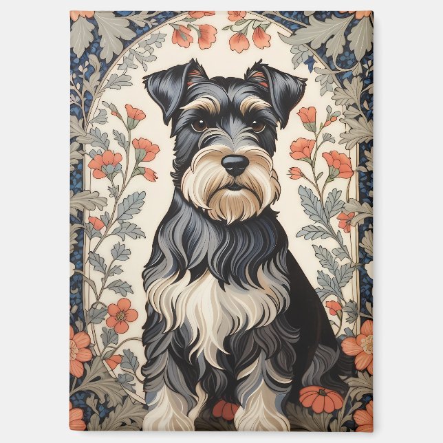 Imán Elegant Schnauzer William Morris Inspired Floral (Anverso)