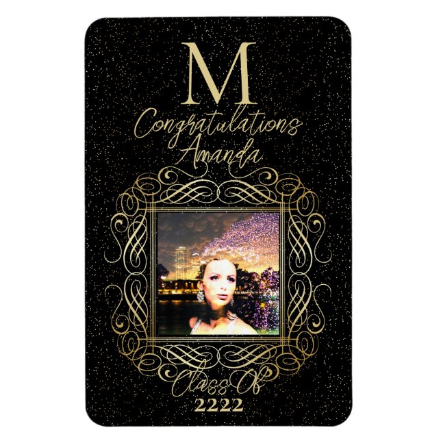 Imán Elegant Scroll + Gold Dots Congratulation Class of (Vertical)