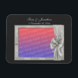 Imán Elegant Silver Photo Frame Personalized Wedding<br><div class="desc">Elegant silver frame with a bow save the date announcement or wedding favor refrigerator magnet. Ready for your special photo. Fill in your information in the template. Make more changes to text and font size, style, and color. Add your photo by clicking on Change and upload your picture. Click on...</div>