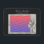 Imán Elegant Silver Photo Frame Personalized Wedding<br><div class="desc">Elegant silver frame with a bow save the date announcement or wedding favor refrigerator magnet. Ready for your special photo. Fill in your information in the template. Make more changes to text and font size, style, and color. Add your photo by clicking on Change and upload your picture. Click on...</div>