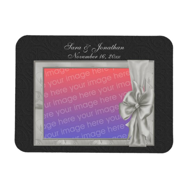 Imán Elegant Silver Photo Frame Personalized Wedding  (Horizontal)