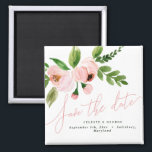 Imán elegant watercolor pink peony save the date<br><div class="desc">Let your friends and family know your special date with this beautiful hand painted watercolor design. Featuring elegant blush pink peony and green foliage with handwritten calligraphy style lettering it will perfectly compliment any wedding style. The text is editable so you can add your own details, </div>