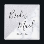 Imán Elegant white marble & silver glitter bridesmaid<br><div class="desc">Stylish design in faux silver glitter & white marble.</div>