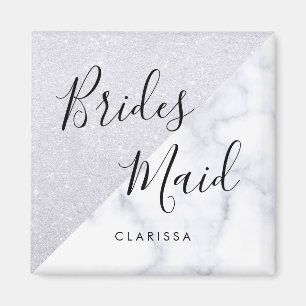 Imán Elegant white marble & silver glitter bridesmaid
