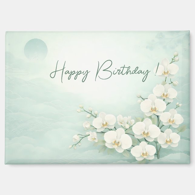 Imán Elegant White Orchid Birthday  (Anverso)