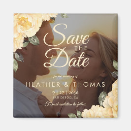 Imán Elegant Yellow Floral Photo Save The Date Magnet