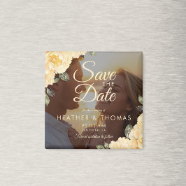 Imán Elegant Yellow Floral Photo Save The Date Magnet