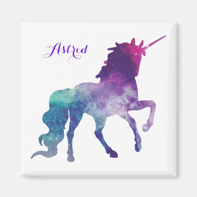 Imán Elegante acuarela azul morado unicornio moderno (Frente)