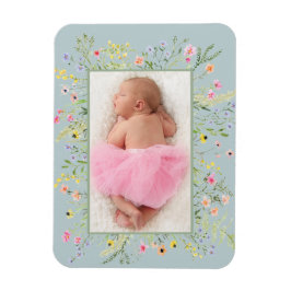 Imán Elegante acuarela de marco de flores silvestres