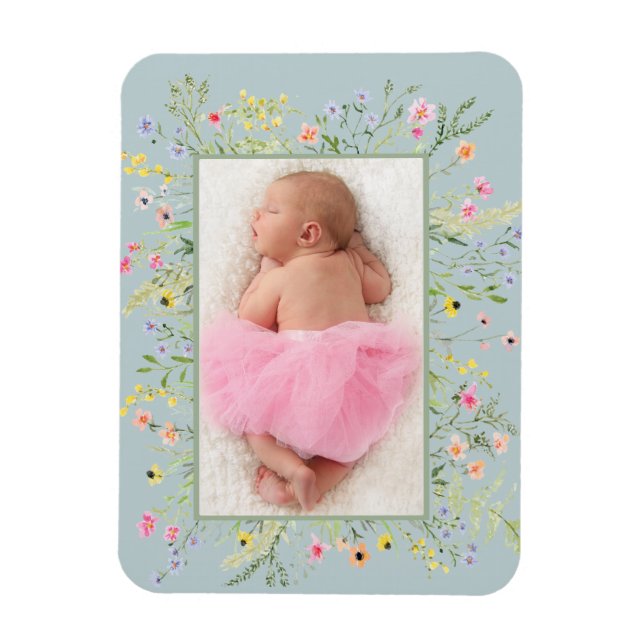 Imán Elegante acuarela de marco de flores silvestres (Vertical)