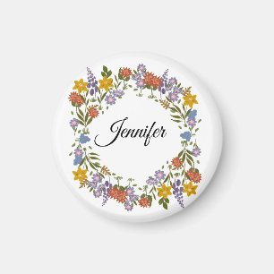 Imán Elegante acuarela floral con nombre personalizado