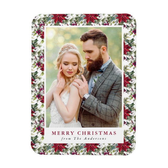 Imán Elegante acuarela Poinsettia Pattern Photo (Vertical)