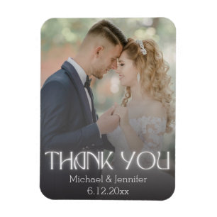 Imán elegante agradecimiento foto de boda con letra bla